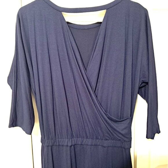 Soft Surroundings Sloane Petite XS Navy 3/4 Sleeve Open Back Long Dress Slits - Picture 5 of 7